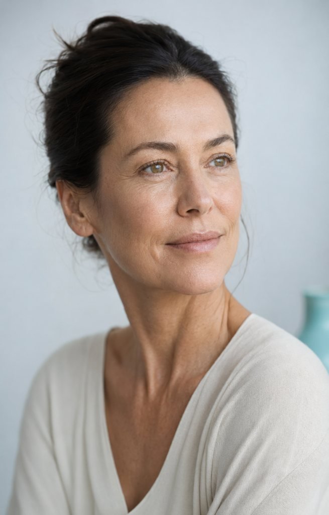 Portrait d’une femme mature au teint apaisé