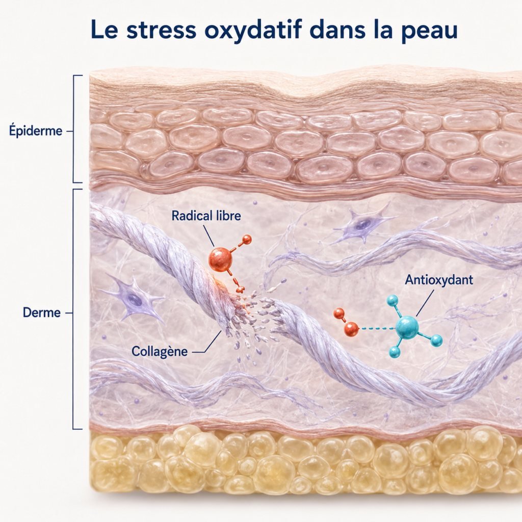 Schéma du stress oxydatif dans les couches de la peau